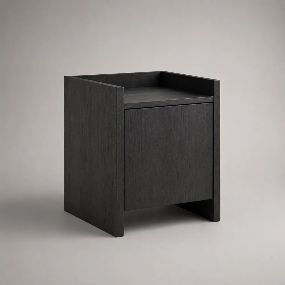 Table de chevet 45 x 40 x 55 cm 1 porte avec niche ouverte MDF mélaminé noir forme rectangulaire